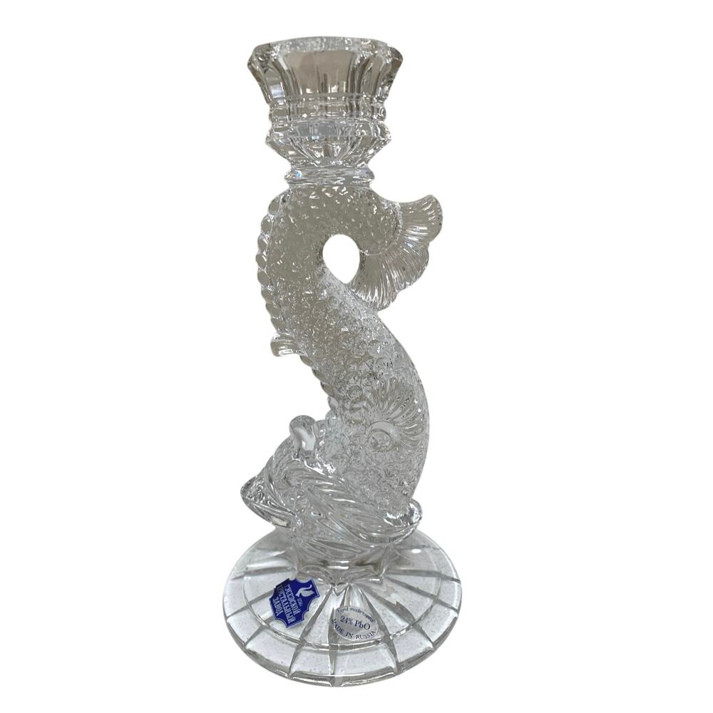 VTG Gusevskoy Russian Koi Fish Crystal Candle Holder 24% Lead Crystal